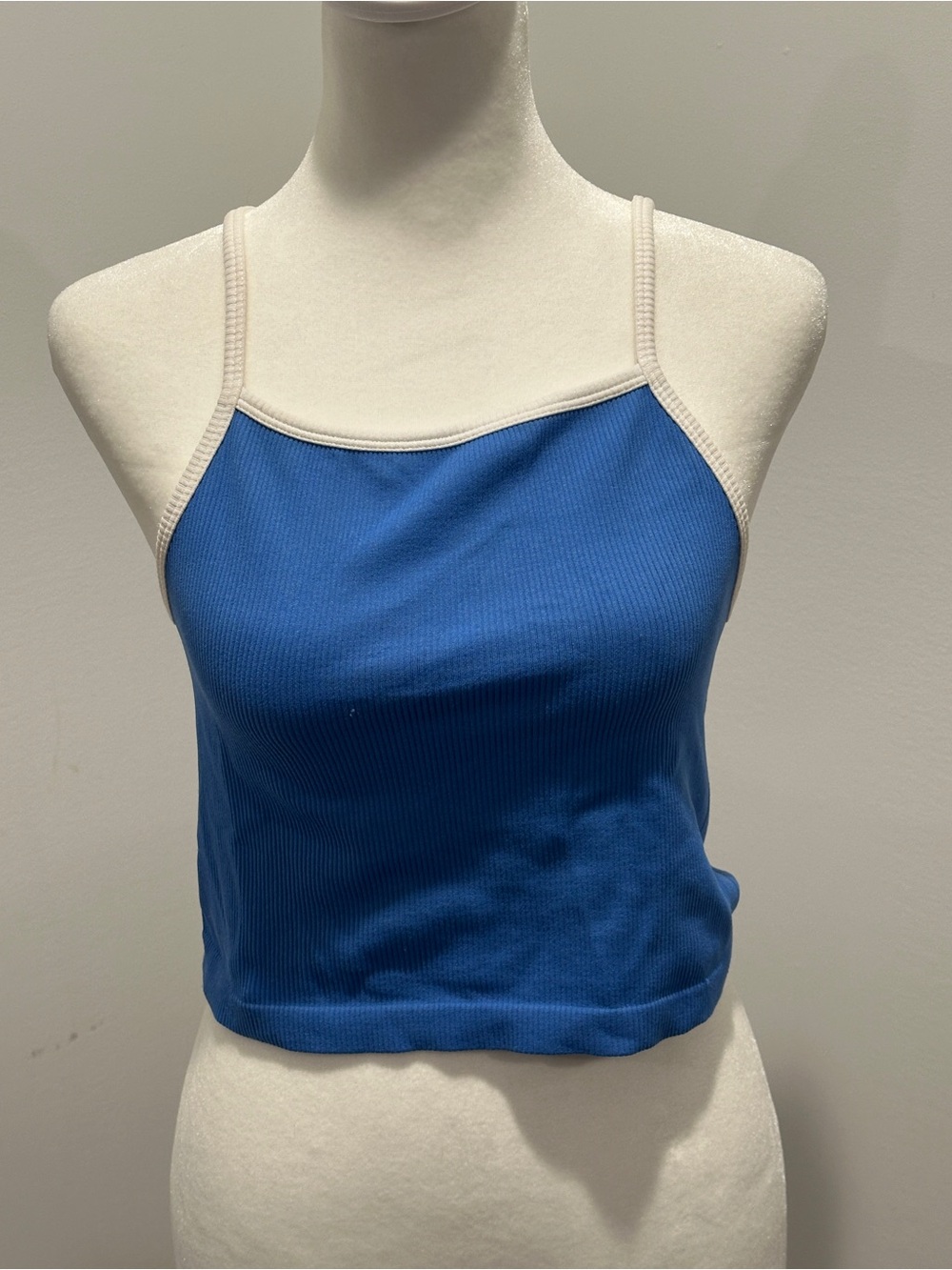 wild fable Blue Ribbed Contrast-Trim Cropped Cami